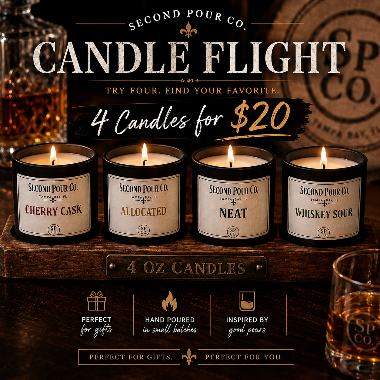 Second Pour Co. Candle Flight — 4 candles for $20