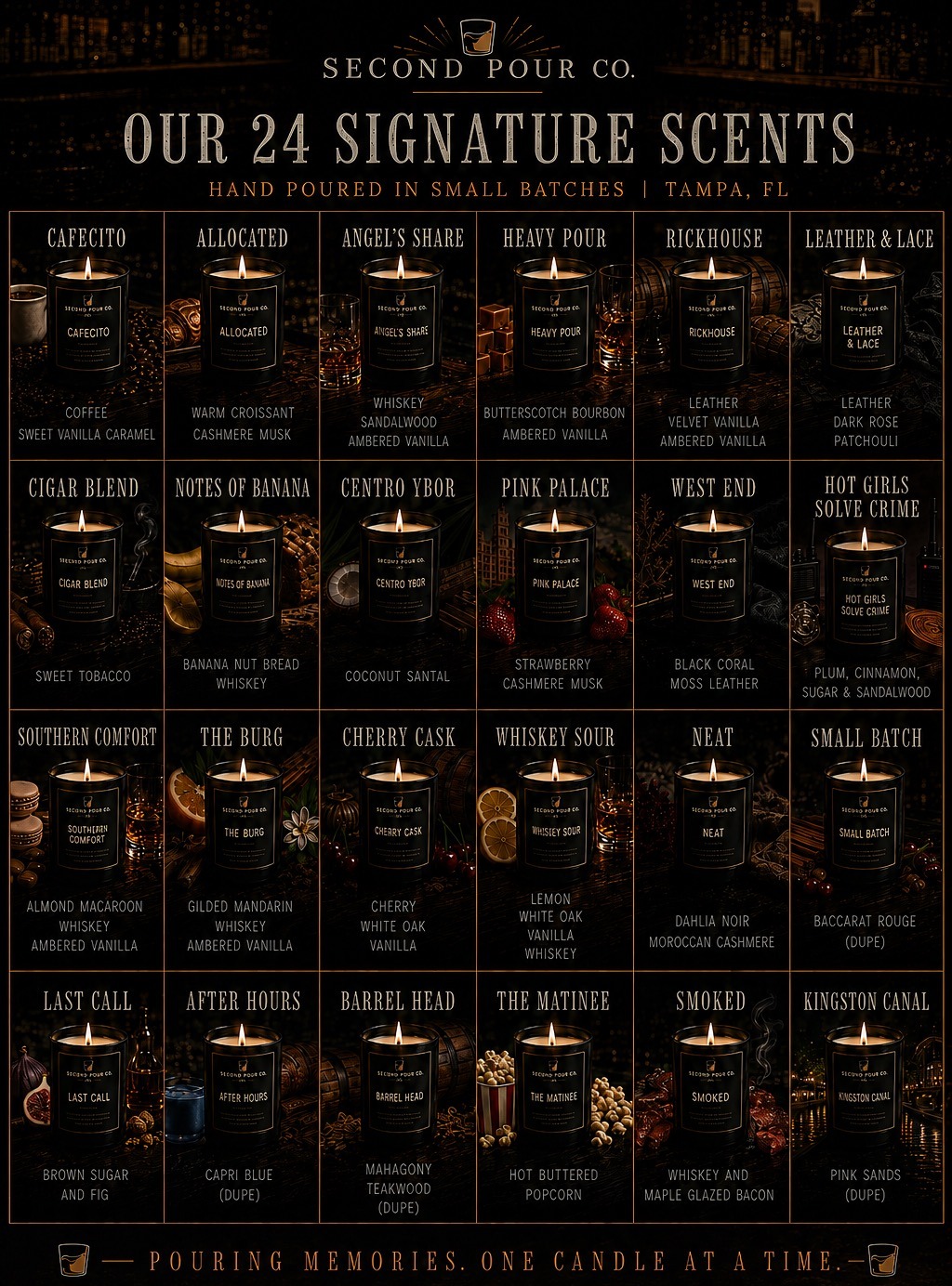 Our 29 signature scents — hand poured in small batches, Tampa, FL